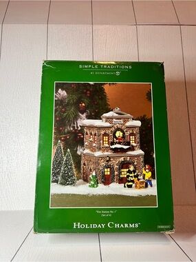 Department 56 Holiday Charms Fire Station No. 1 - Green, White, Red